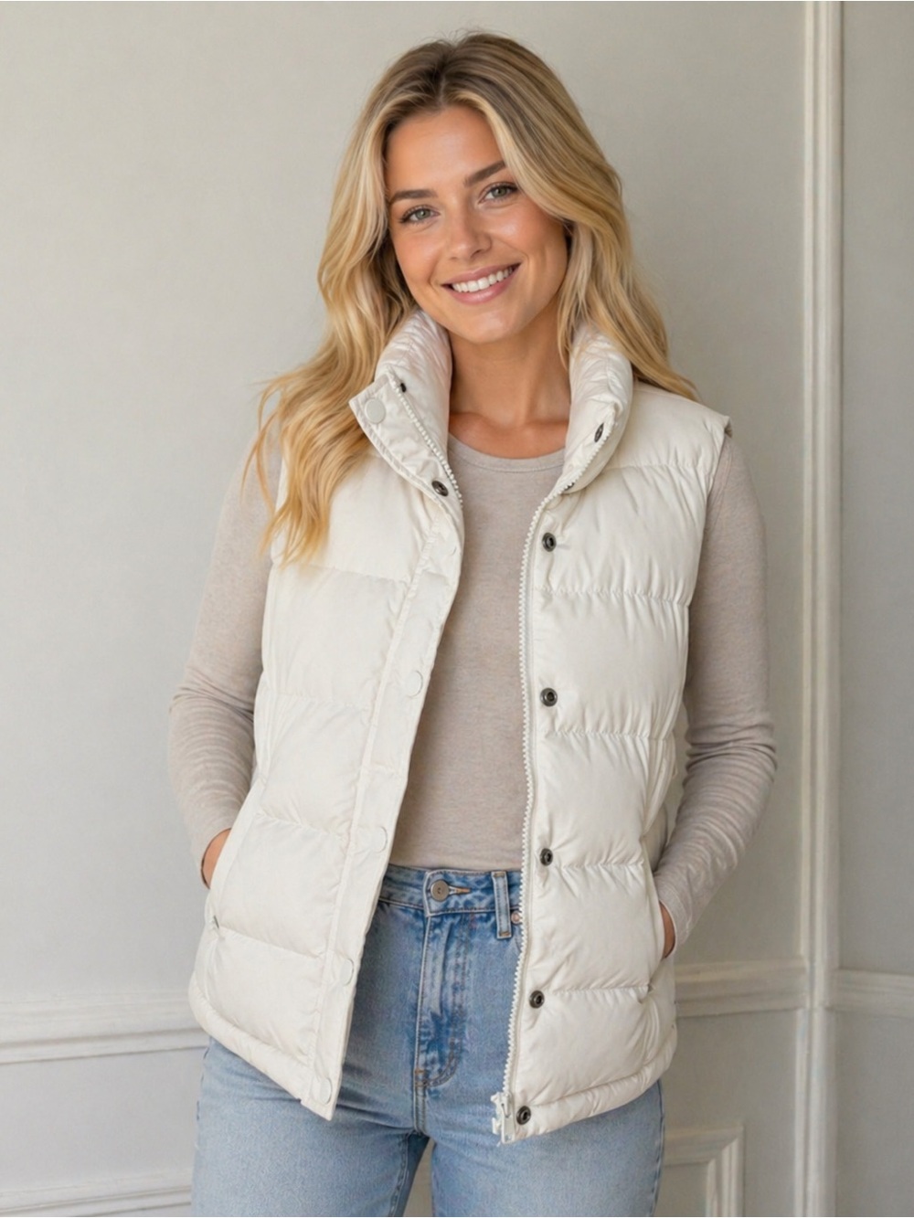 J. Crew White Quilted Vest